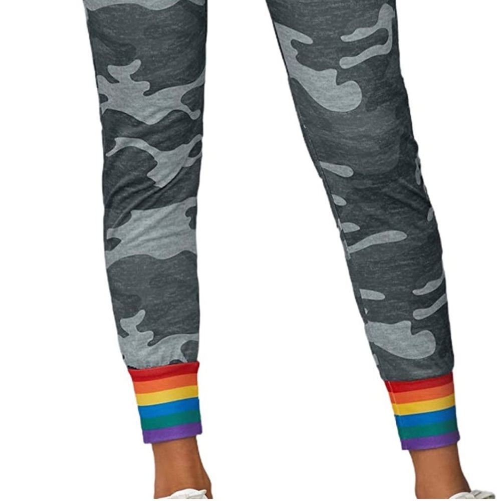 Women Rainbow Stripe Camo Joggers Yoga Pants Drawstring Waist Pants with Pocket - Picture 2 of 5